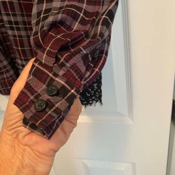 Torrid Burgundy Plaid Shirt with Lace Detail - Picture 6 of 13